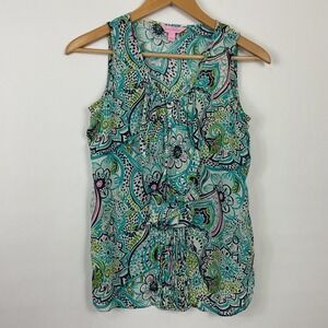 Lilly Pulitzer Womens Sleeveless Silk Eliza Top Ruffle‎ Front Floral
